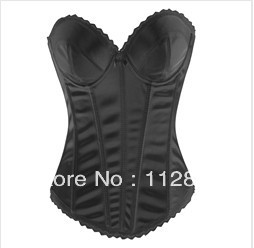Black cotton hook eye back corset busiter with padded cup underwire bodyshaper S-2XL M0246