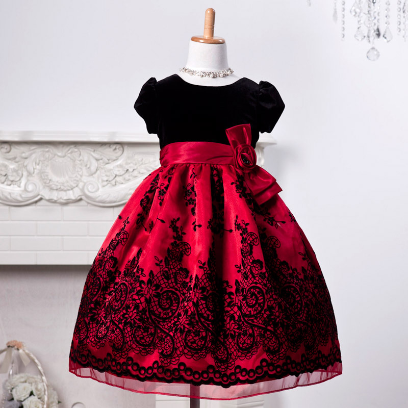 Black decorative pattern flower girl dress child evening dress princess dress female child dance costume