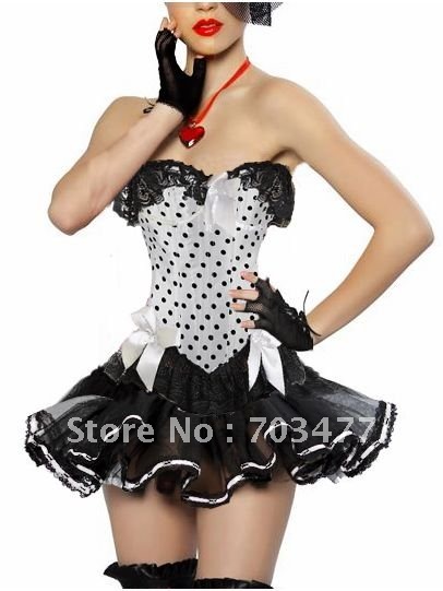 Black dot lace up corset white bow corset dress strapless sexy corset with mini dress wholesale and retailer competitive price