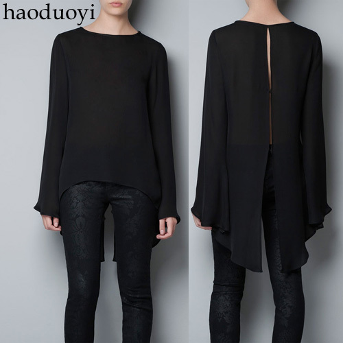 Black faux silk beaded back irregular sweep studio cloak female shirt