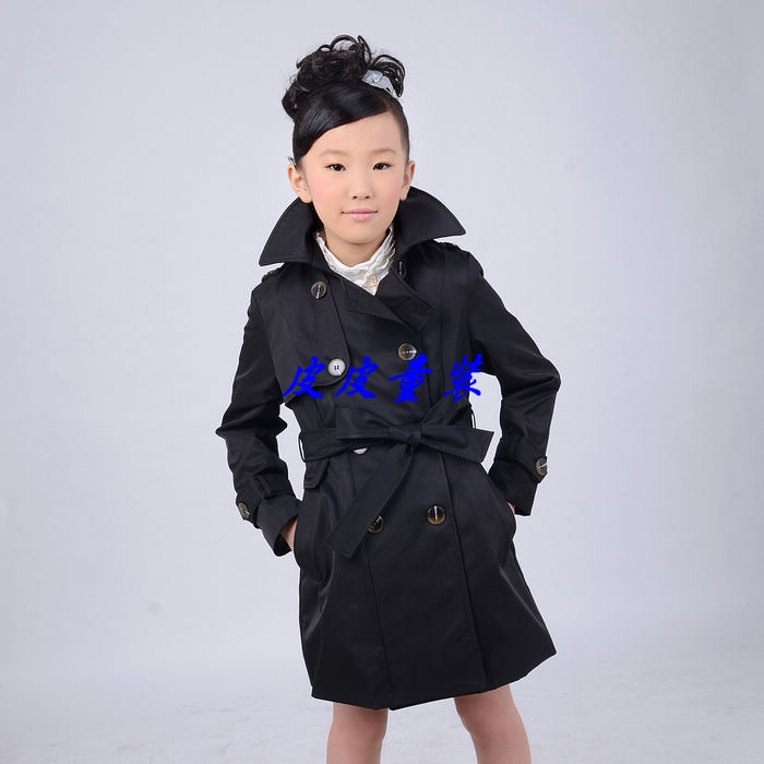 Black female child fashion elegant female child double breasted trench female child outerwear overcoat female child trench