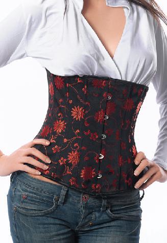 Black Floral Brocade Waist Cincher Underbust corset bustier factory supplier S-2XL