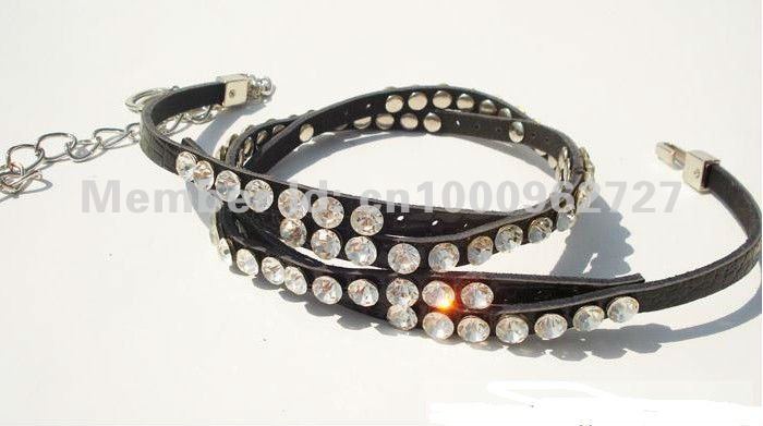 black Genuine Leather Belt Lady's Fashion Thin Belt Crystal Stone Hollow ree shipping YE02-1