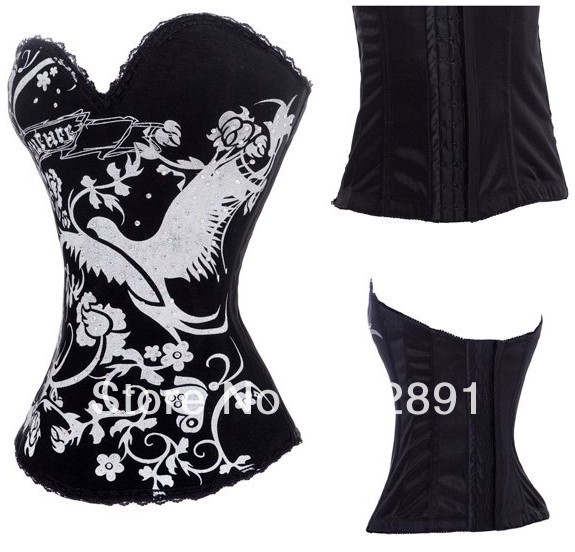 Black Goth Punk Rock Hook Tattoo Boned Corset with Straps Personal Party Style M0173