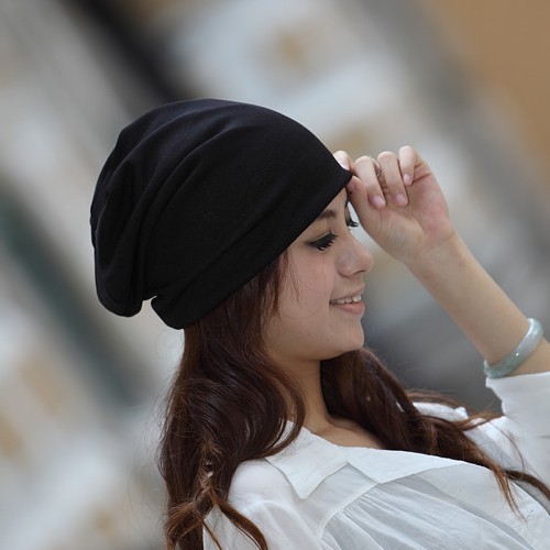 Black hat female autumn and winter turban winter pocket hat women hat lovers cap