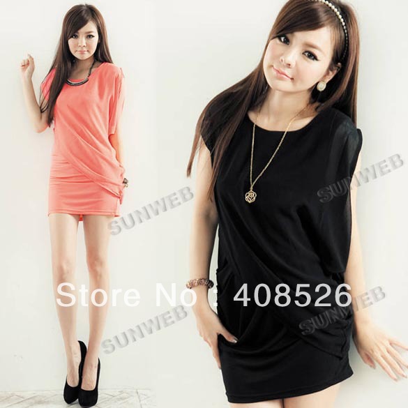 Black Korea Women's Sexy Round Collar Irregular Outer Cover Slim Fit Mini Chiffon Dress free shipping 10253