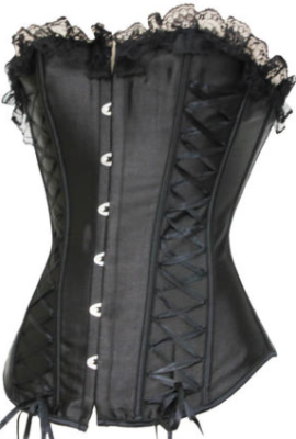 Black lace up back boned  corset  busiter  with black lace trim   bodyshaper S-2XL