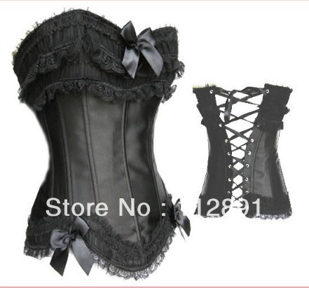 Black lace up boned corset busiter underwear costume showgirl S-2XL M0203