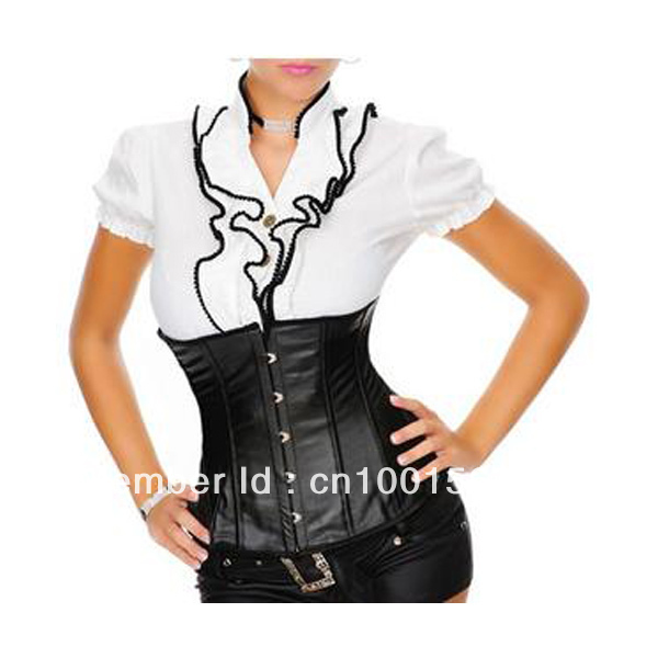 Black Lace up Boned Waist Training Faux Leather Underbust Corset Waist Cincher freeshipping wholesale