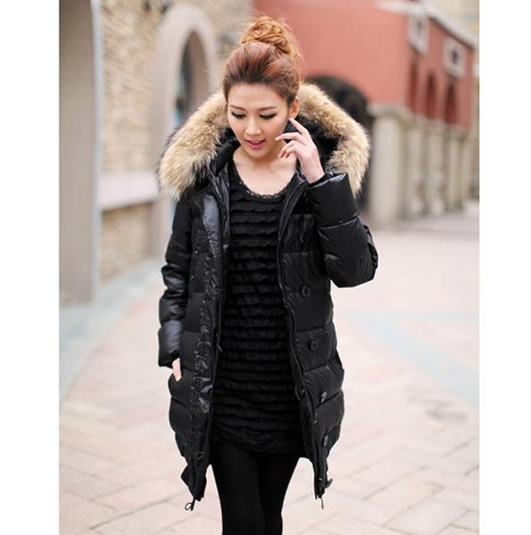 Black Lady Fur Hooded 90% Down Jacket Winter Long Parka Thick Coat Outwear