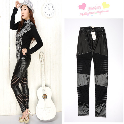 Black leather mosaic basic pants faux leather legging 58852