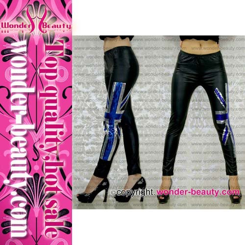 Black leather sexy uk flag printed leggings