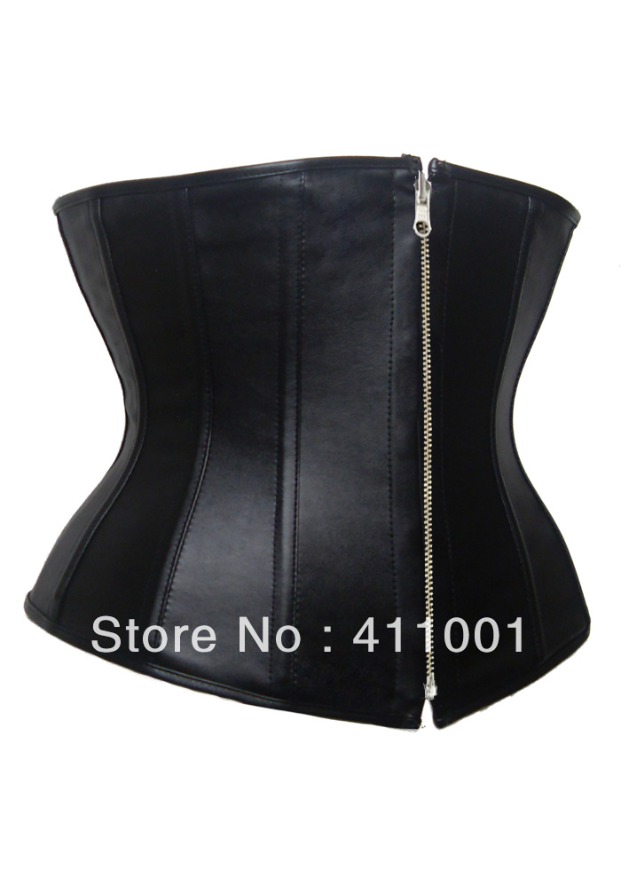 BLACK LEATHER Underbust Body Control Shaper Tummy Trimmer Girdle Waist Cinchers Sexy Lingerie DS Clubwear Underwear S M L XL XXL