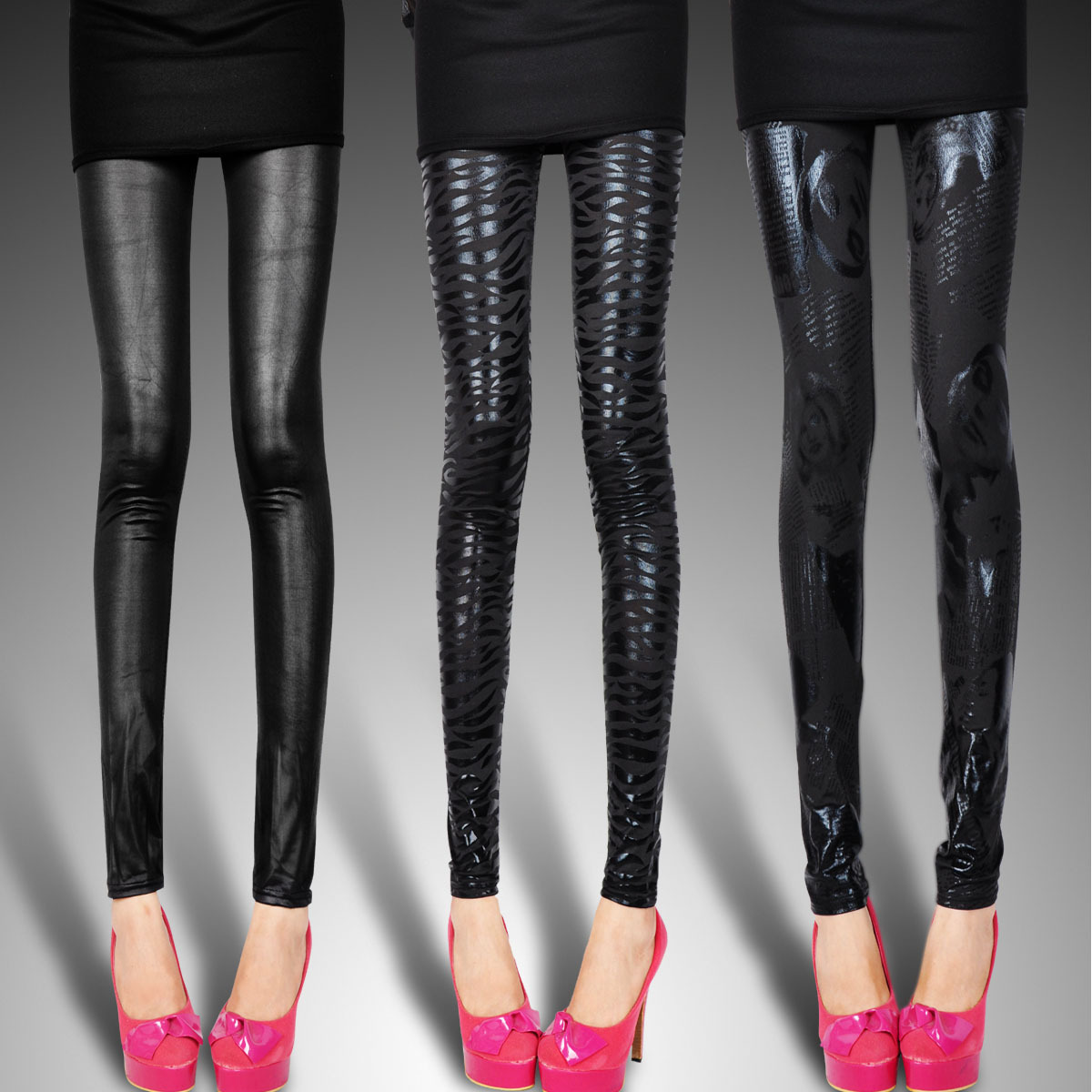 Black legging tight dull japanned leather pants glossy matte faux leather pants patchwork faux leather legging female