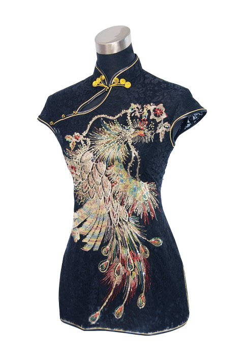 Black New Fashion Chinese Women's Lace Shirt with Phoenix Free Shipping Wholesale and Retail Size S-XXXL 0921-5