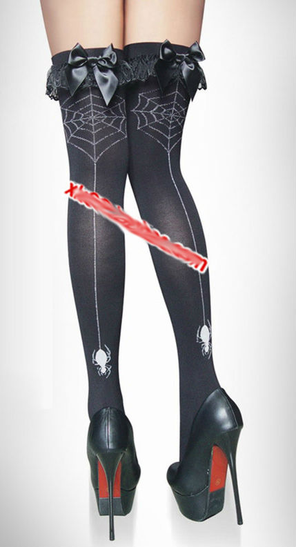 Black New Sexy woman's  spider web stockings punk socks with bow  free shipping #21143