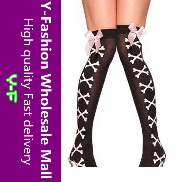 Black Nylon Leggins With Cross bone Fashion Stockings,Sexy Legging With Pink Bow YF7810 + Top Quality + Free Shipping