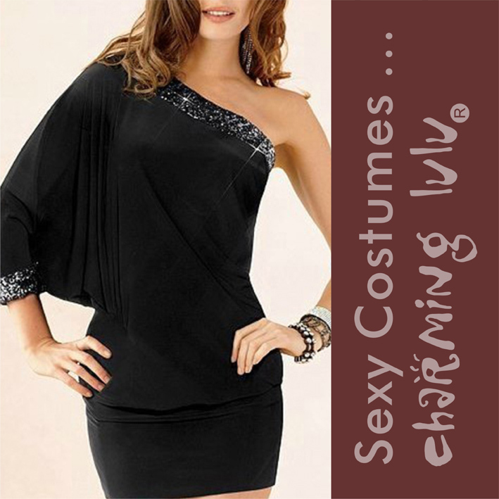 Black One Shoulder Strap Sexy Mini Dress (TM20) Guaranteed 100% Quality Sexy Clubwear Dress Wholesale Retail + Free Shipping!!!