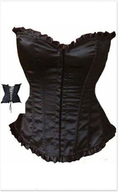 Black overbust corset includes bustier + g-string Freeshipping - qm015a