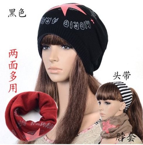 black pentagram graffiti printing double-sided hat scarf with the multi-purpose both men and women knitted cap free shipping