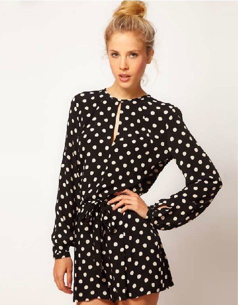 Black Polka Dots Jumpsuits & Rompers For Women With High Quality