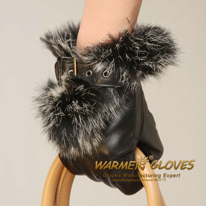 Black, Red, 2 color WARMEN New Style Fur Leather Gloves, Wholesale Free shipping