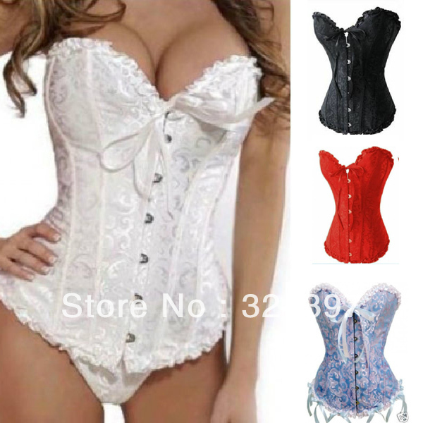 Black/Red/White/ Blue Brocade Goth Lace up Corset Bustier Lingerie TOP/G-string Classic Clubwear Show Gilr Lingerie