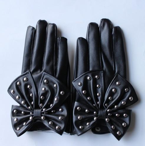 Black Rivets and Butterfly Leather Gloves Lady Gaga
