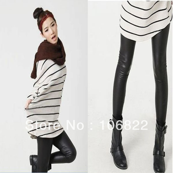 Black S-L Sexy Women Imitation Leather Stretch High Waisted Legging Tight Pants Skinny LKF02B