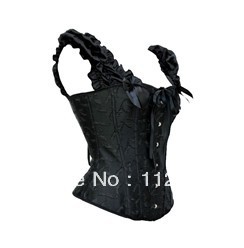 Black satin spiral steel boned lace up with shoulder stap bodyshaper S-2XL   M0181