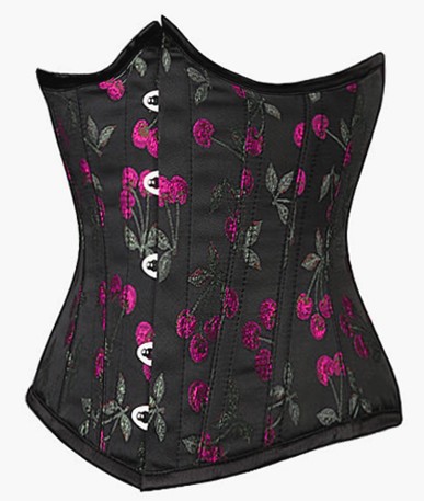 Black satin with floral boned  lace up cincher undersust corset dropship S-2XL