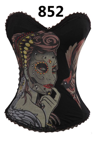 Black Sexy Corset Beautiful Fashion Printing Couture Bustier+G-string Free shipping - AB852