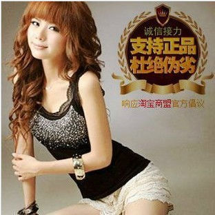 Black Sexy Diamond Charm Lace Cheaper Women Tanks Vest Straps Tops Free Shipping