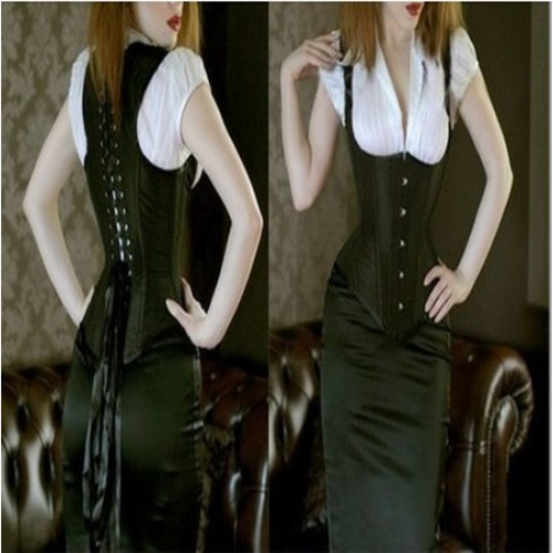 Black Sexy satin lace up boned body shaper underbust waist Corset Bustier clubwear dropship S-6XL