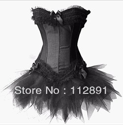 Black Sexy Satin Lingerie Corset Bustier Mini Tutu Petticoat Skirt Fancy Dress Costume   M0185