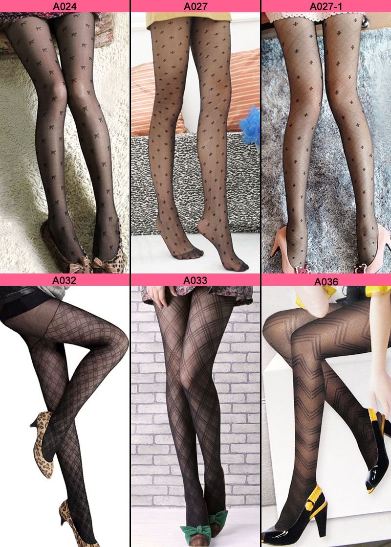 Black Sexy Woman Pattern Jacquard Pantyhose Tights Stockings