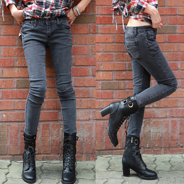 Black skinny pants denim trousers 7855 free shipping