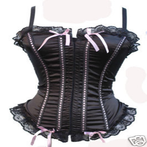 Black strap satin lace up appeal underwear body corset bustier dropship S-2XL