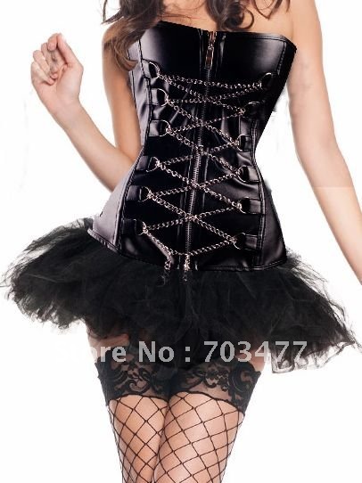 Black strapless sexy corset dress front zipper overbust corset with mini dress free shiping high quality corset wholesale retail