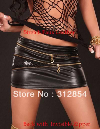 Black stretch faux leather mini skirts for women with invisible zipper sexy clubwear club skirt free shipping