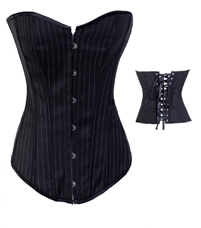 Black  Stripe corset busiter outwear bodylift lingerie  with G-string S-2XL