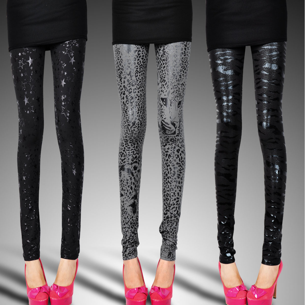Black tight legging glossy dull matt faux leather pants patchwork faux leather legging female spring and summer