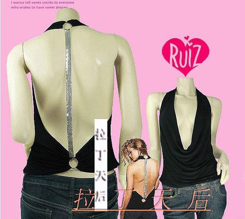 Black viscose racerback metal chain women's vest sexy top