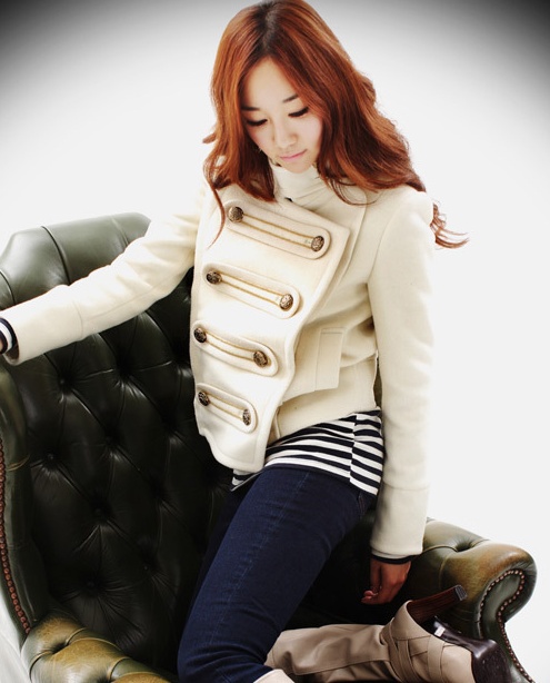 Black ,White 2013 Spring Women's Korean Mandarine Collar Military Short Coat Double-Breasted Slim Fit Outwear S-L