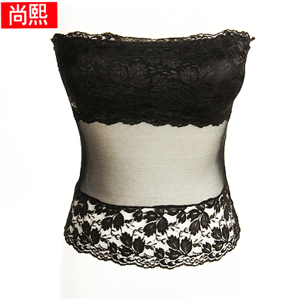 Black white lace tube top belt pad tube top bra long design underwear top basic