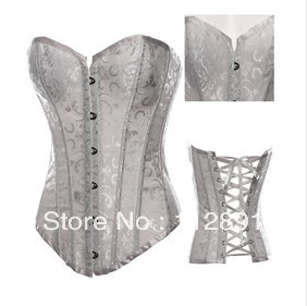 Black/White lace up boned corset busiter underwear bodyshaper+G-string S-2XL   M0164