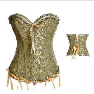 Black/White lace up boned corset busiter with lace trim and stones +G-string S-2XL M0214