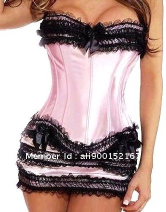 Black/White/pink/Red Sexy Plastic Boned Lace up Lingerie Gothic Corset Bustier&Mini Skirt S-2XL Factory supplier
