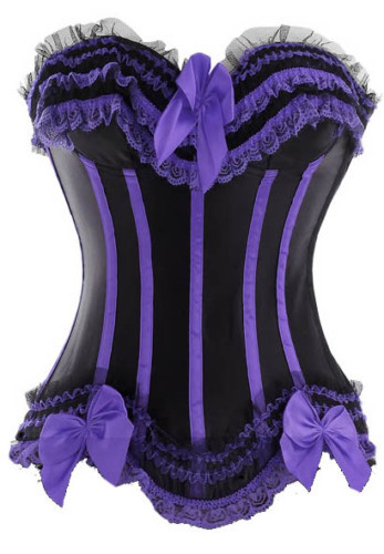 Black with purple boned satin lace up corset bustier padding bra clubwear  factory supplier S-2XL