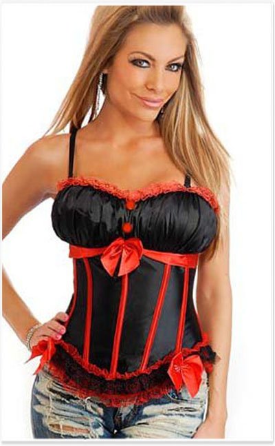 Black with red lace overbust corset Free shipping - qm8899Black